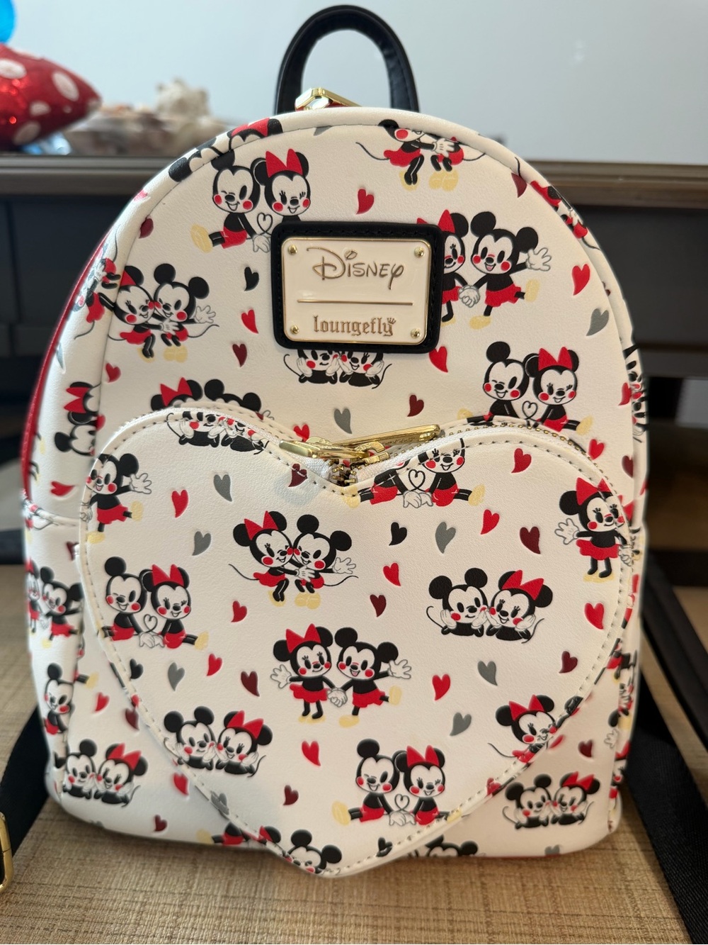 Loungefly White Minnie & Mickey Heart-Print Mini Backpack